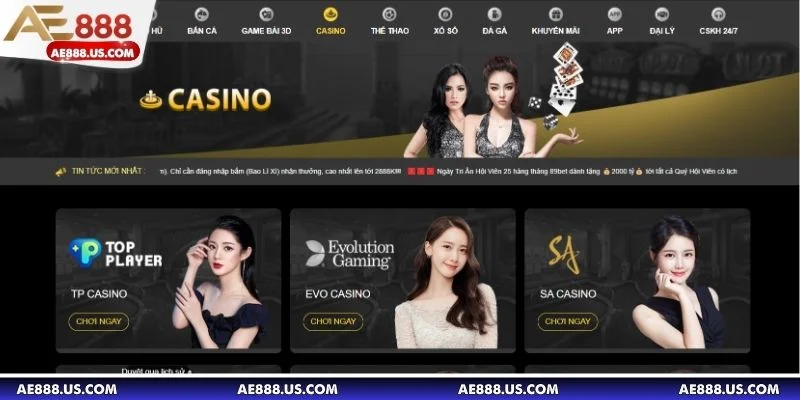 AE888 hợp tác với 12 thương hiệu game casino live nổi tiếng quốc tế