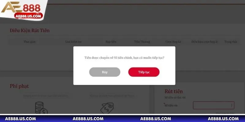 Các yêu cầu cần thiết để thực hiện rút tiền AE888